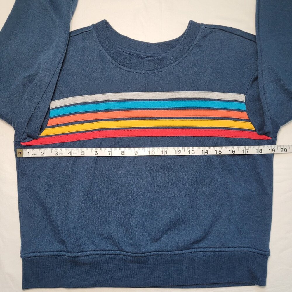 Vanilla Star Navy Blue Retro Rainbow Stripe Cropped Sweatshirt Small - Picture 6 of 8